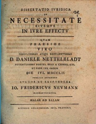 Dissertatio Ivridica De Necessitate Eivsqve In Ivre Effectv