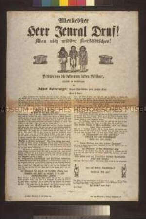 Satirisches Flugblatt: Allerliebster Jenral Druf (Aujust Buddelmeyer); undatiert