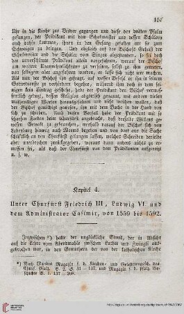 Kapitel 4: Unter Churfürst Friedrich III, Ludwig VI. und dem Administrator Casimir, von 1559 bis 1592