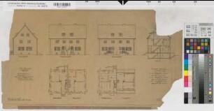 Doppelhaus Form Gröninger Grundrisse, Ansichten, Schnitt (1930) 1 : 100 38 x 73 Zeichnung Westfälische Heimstätte Wohnungsgesellschaft Münsterland