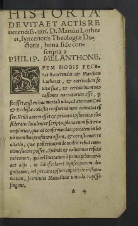 Historia de vita et actis ... Martini Lutheri ...