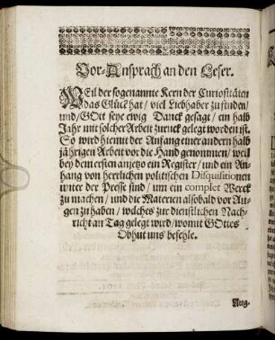 Vor-Ansprach an den Leser.