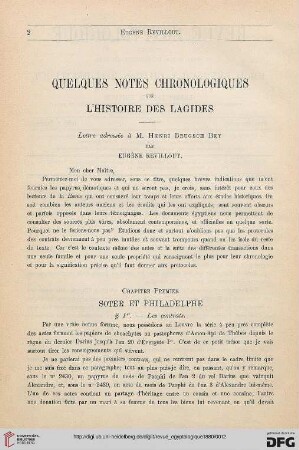 1: Quelques notes chronologiques sur l'histoire des Lagides, [1] : Lettre adressée à M. Henri Brugsch-Bey