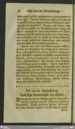 Die zweyte Betrachtung, Von dem Naturtriebe der Thiere