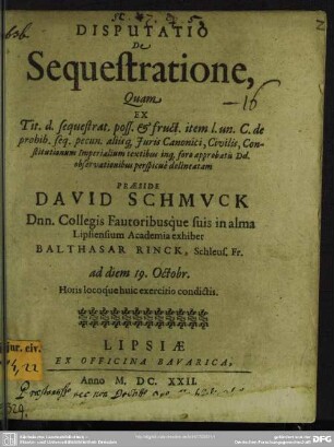 Disputatio de sequestratione