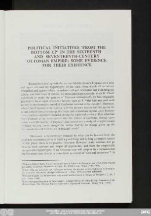 Political Initiatives 'From The Bottom Up' In The Sixteenth- And Seventeenth-Century Ottoman Empire: Some Evidence For Their Existence