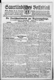 Sauerländisches Volksblatt : aeltester Anzeiger des Sauerlandes : ueber 100 Jahre Heimat- und Kreisblatt im Kreise Olpe : Tageszeitung für Politik, Unterhaltung und Belehrung