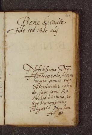 Hieronymus Oeligarth. – Incipit: Bene et caute fide sed vide cui. – Rostock, 05.01.1590