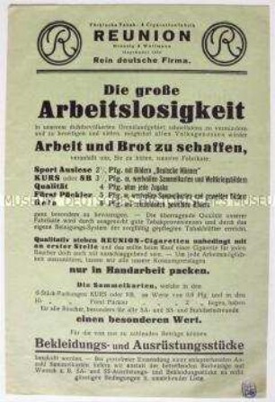 Werbeblatt für Zigaretten und die dazu gehörigen Sammelbilder