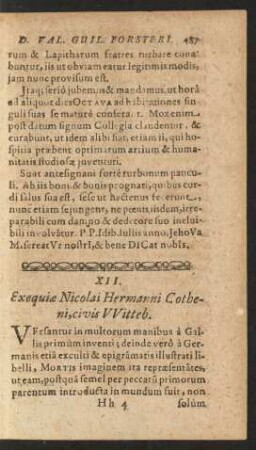 XII. Exequiae Nicolai Hermanni Cotheni, civis Witteb.