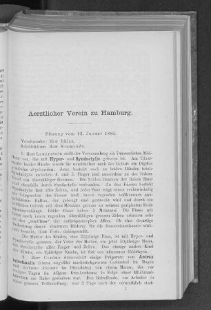 1886: Sitzungsberichte des Ärztlichen Vereins zu Hamburg