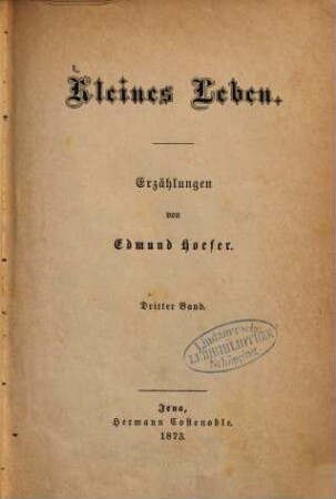Kleines Leben : Erzählungen von Edmund Hoefer, 3