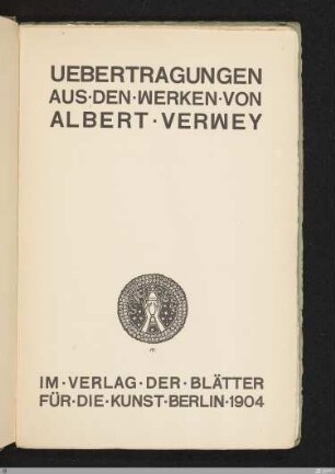 Uebertragungen aus den Werken von Albert Verwey