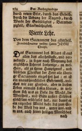 264-281, Vierte Lehr. Von dem Sacrament des allerheil. Fronleichnams unsers Herrn JESU Christi