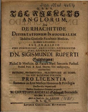 The Rickets Anglorum, Seu De Rhachitide Dissertationem Inauguralem