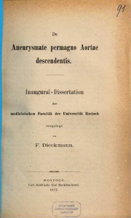 De Aneurysmate permagno Aortae descendentis : Inaugural-Dissertation