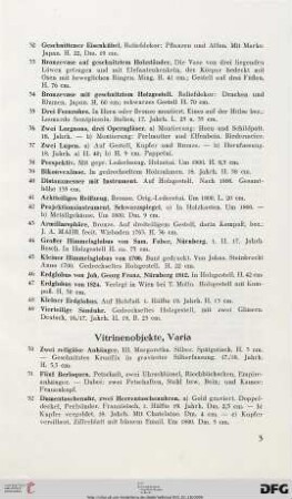 Vitrinenobjekte, Varia (Nr. 50-64)
