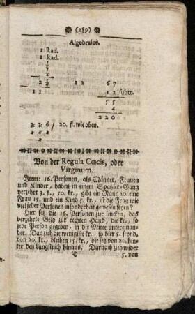 Von der Regula Cœcis, oder Virginum.