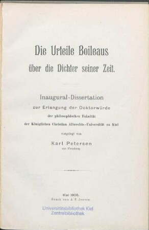 Die Urteile Boileaus über die Dichter seiner Zeit