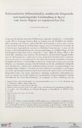 Reichsstädtisches Selbstverständnis, traditionales Bürgerrecht und staatsbürgerliche Gleichstellung in Speyer vom Ancien Régime zur napoleonischen Zeit