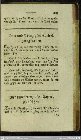 Vier und siebenzigstes Kapitel. Keuschheit