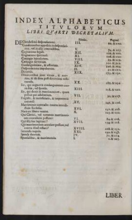 Index Alphabeticus Titulorum Libri Quarti Decretalium