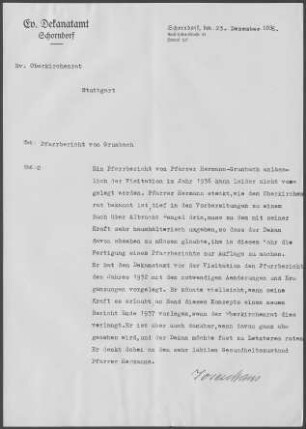 Grunbach: Visitationsbericht 1936