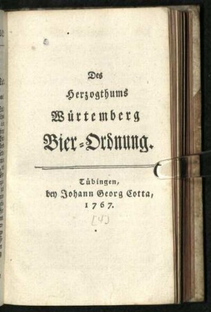 Des Herzogthums Würtemberg Bier-Ordnung