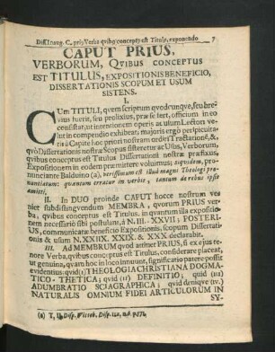 Caput Prius, Verborum, Quibus Conceptus Est Titulus, Expositionis Beneficio, Dissertationis Scopum Et Usum Sistens.