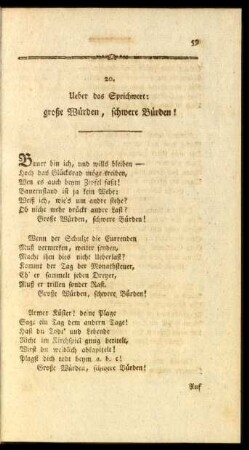20. Ueber das Sprichwort: große Würden, schwere Bürden!