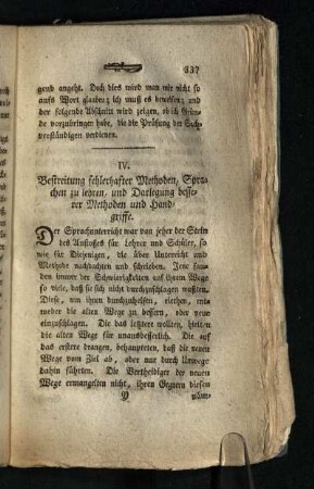 IV.: Bestreitung fehlerhafter Methoden, Sprachen zu lehren, und Darlegung besserer Methoden und Handgriffe