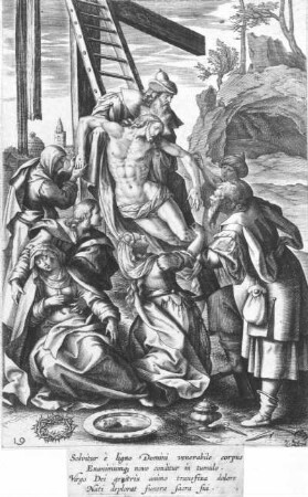 Kreuzabnahme : Kreuzabnahme. Kupferstich; 199 x 124 mm (vor 1603; Wierix nach M. de Vos). Dresden: Kupferstich-Kabinett A 47481