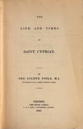 The life and times of Saint Cyprian