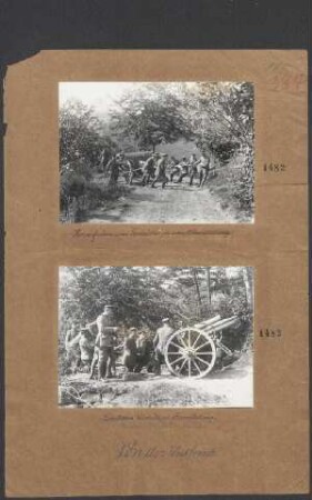 Deutsches Geschütz in Feuerstellung. (Leichte Feldhaubitze)