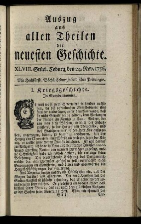 XLVIII. Stück. Coburg, den 24. Nov. 1756.