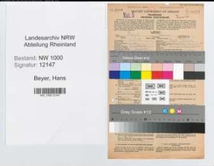 Entnazifizierung Hans Beyer, geb. 07.02.1908 (Angest.)