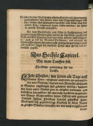 Das Sechste Capittel. Wie man Tauffen soll.