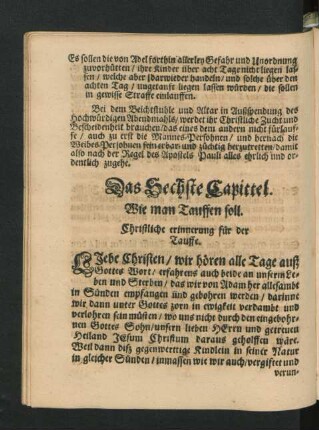 Das Sechste Capittel. Wie man Tauffen soll.