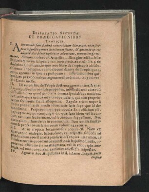 Disputatio Secunda. De Praedicationibus Tropicis.