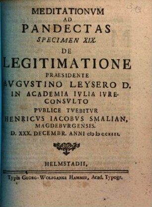 Meditationvm Ad Pandectas Specimen ..., 19. De Legitimatione