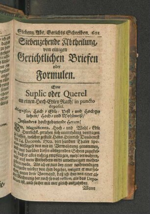 Siebenzehende Abtheilung, von einigen Gerichtlichen Briefen oder Formulen.