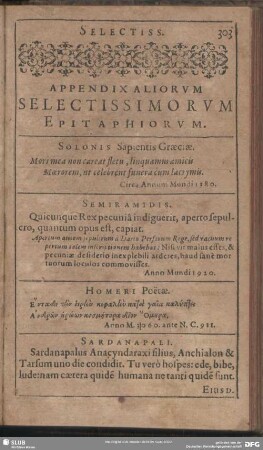 Appendix Aliorum Selectissimorum Epitaphiorum