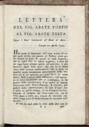 Lettera Del Sig. Abate Fortis Al Sig. Abate Testa.
