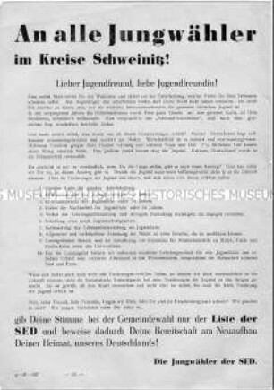 Wahlaufruf der SED zu den Gemeindewahlen 1946 an alle Jungwähler