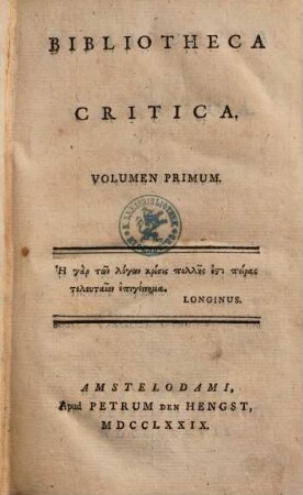 Bibliotheca critica, 1