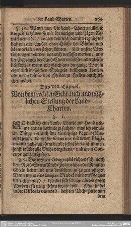 Das XIII. Capitel. Von dem rechten Gebrauch und nützlichen Stellung der Land-Charten