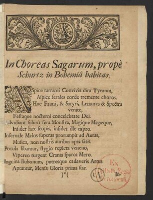 In Choreas Sagarum, propè Schurtz in Bohemiâ habitas