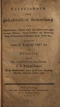 Verzeichniss .... 1827, Aug.
