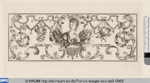 Laubwerk mit weiblicher Büste und Militaria
