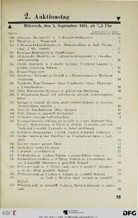 2. Auktionstag: Mittwoch, den 5. September 1934, ab 3.30 Uhr (Nr. 326-650)